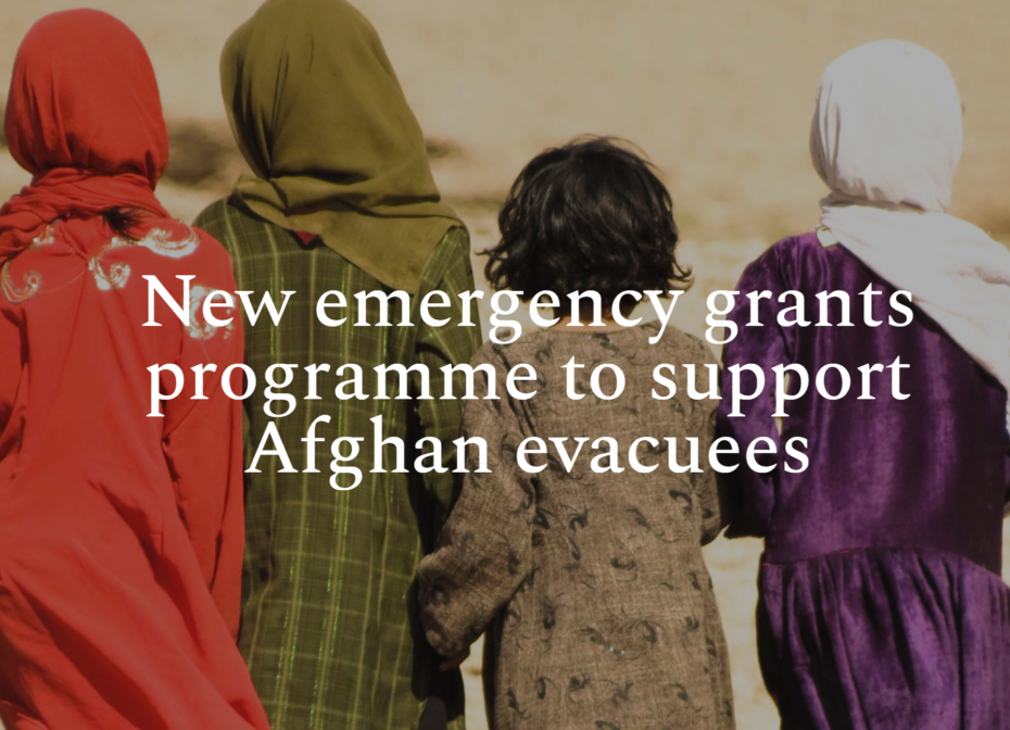 refugees with text 'new emergency grants programme to support Afghan evacuees'