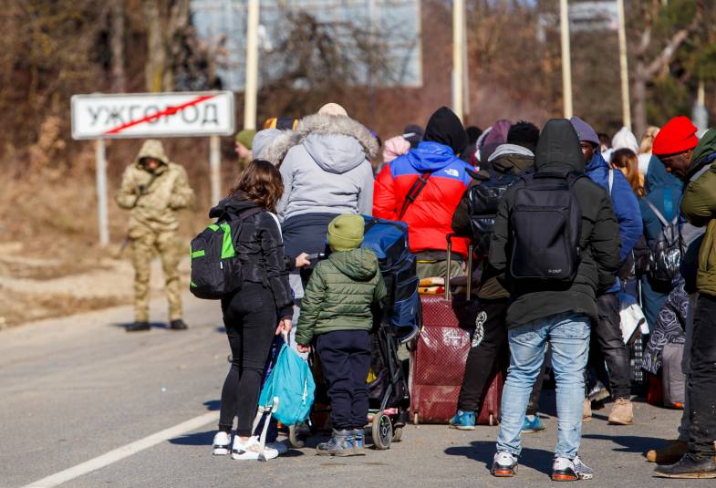 refugees on road in ukraine